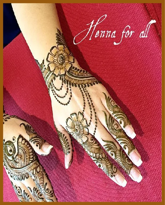 Elegant Back Hand Mehndi With Aesthetic Look And Light Dotted Filling